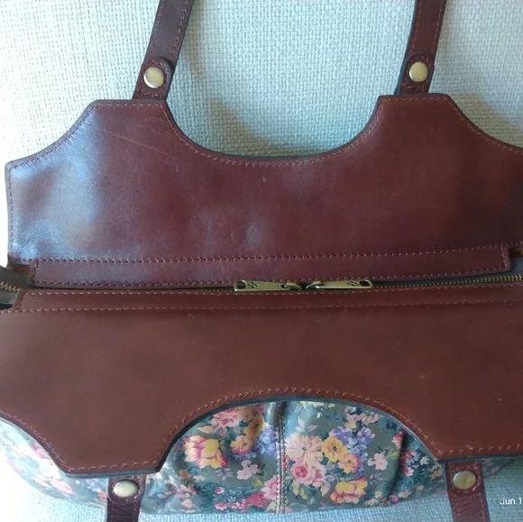PATRICIA NASH ENGLISH COUNTRY FLORAL LEATHER SATCHEL GUC - Picture 8 of 16